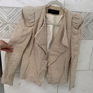 Zara Natural Beige Puff-Shoulder Tailored Blazer